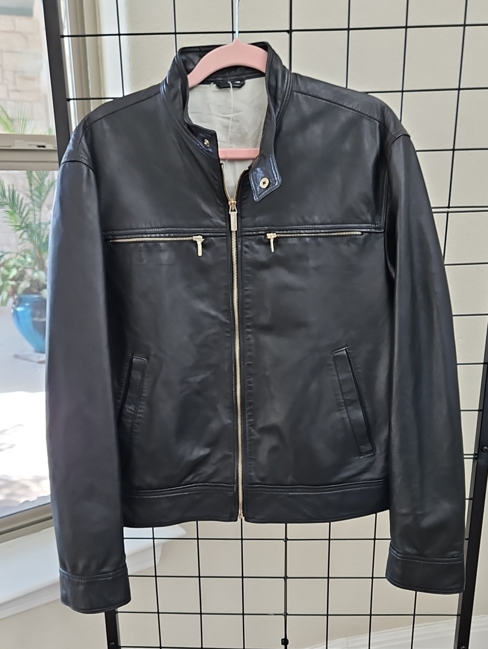 Versace Men's Black Leather Zip Jacket - Classic Biker Style